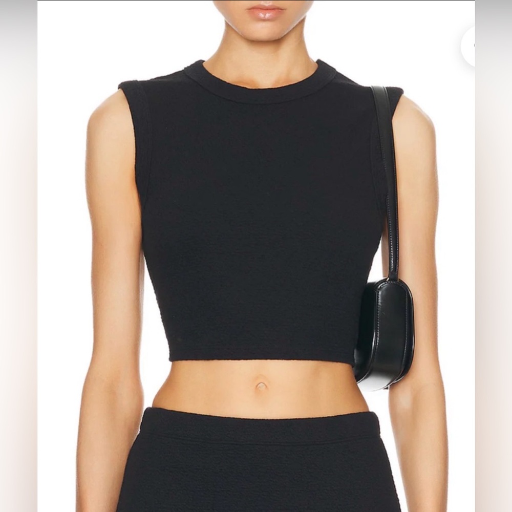 Enza Costa Black Textured Jacquard Cropped Tank Top S